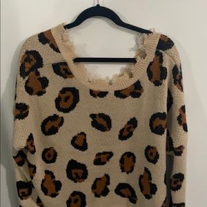 cheetah off shoulder sweater